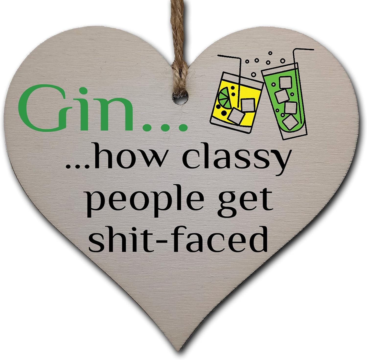Handmade Wooden Hanging Heart Plaque Gift Perfect for Gin Lovers Novelty Funny Keepsake, Multicolor, 10 x 9.5 cm