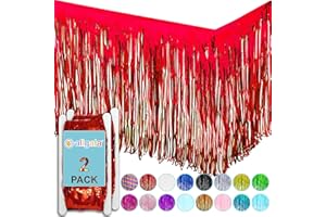 allgala Red Tinsel Table Skirt 2-Pack 29x108 Inch Metallic Foil Fringe Table Skirts for Party Event, Parade Float, Party Decoraton
