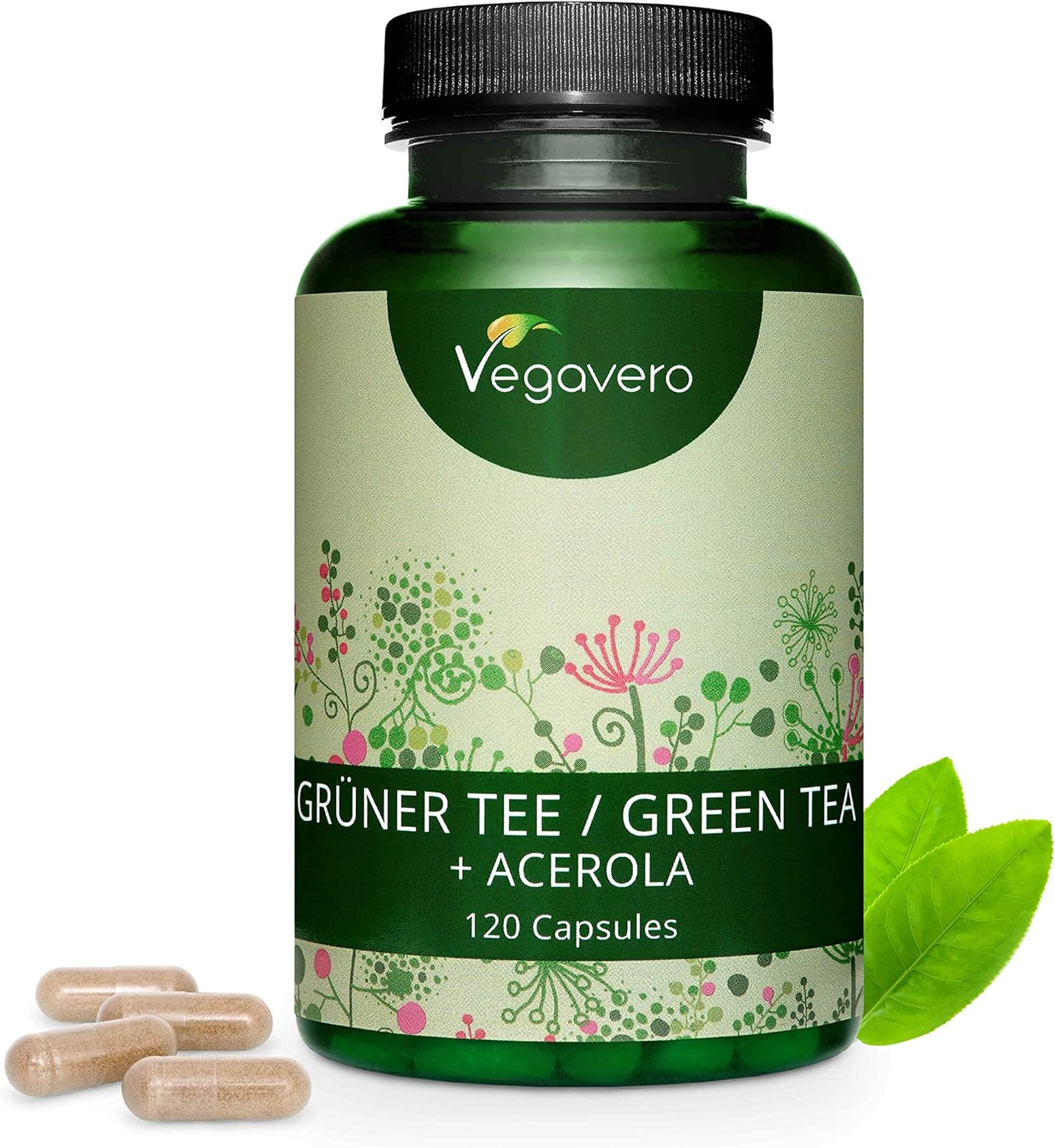 VEGAVERO® Grüner Tee Kapseln HOCHDOSIERT 120 Kapseln Mit Vitamin C aus Acerola Energie