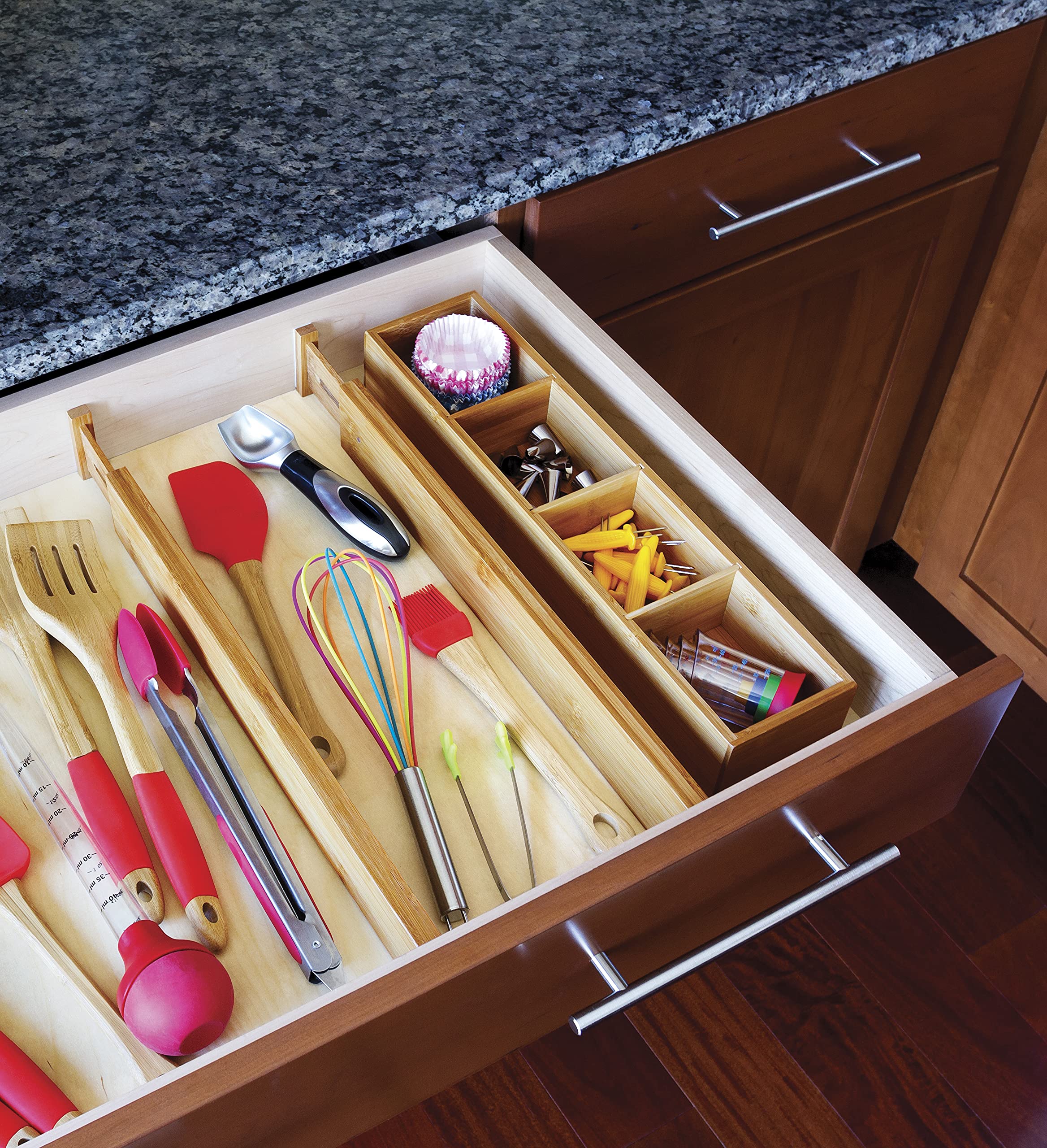 Lipper International 8884 Bamboo Wood 4-Part Drawer Organizer with Removable Dividers, 17-1/2
