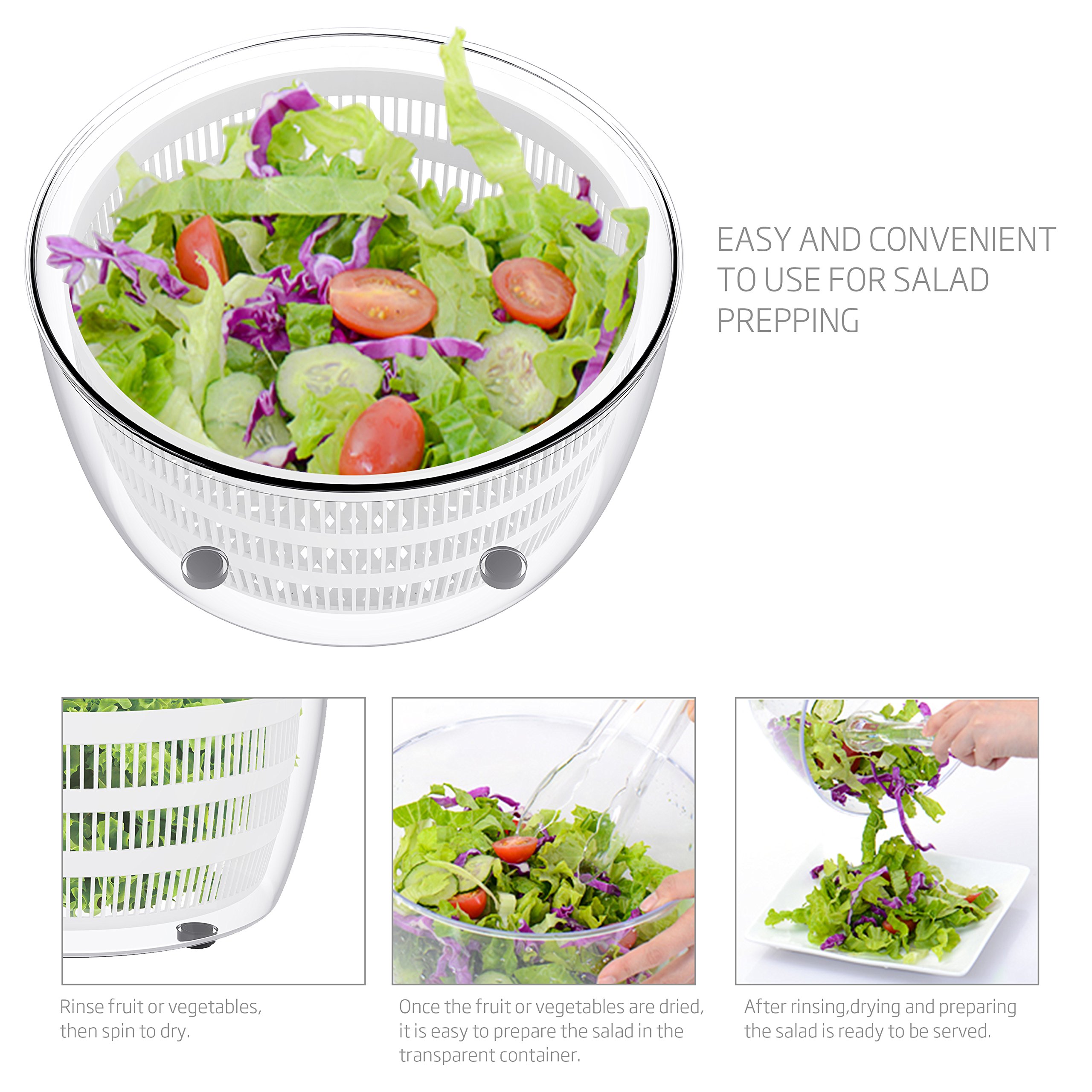 Salad Spinner LOVKITCHEN Large 4 Quarts Fruits and Vegetables Dryer Quick Dry Design BPA Free Dry Off & Drain Lettuce and Vegetable with Ease for Tastier Salads and Faster Food Prep