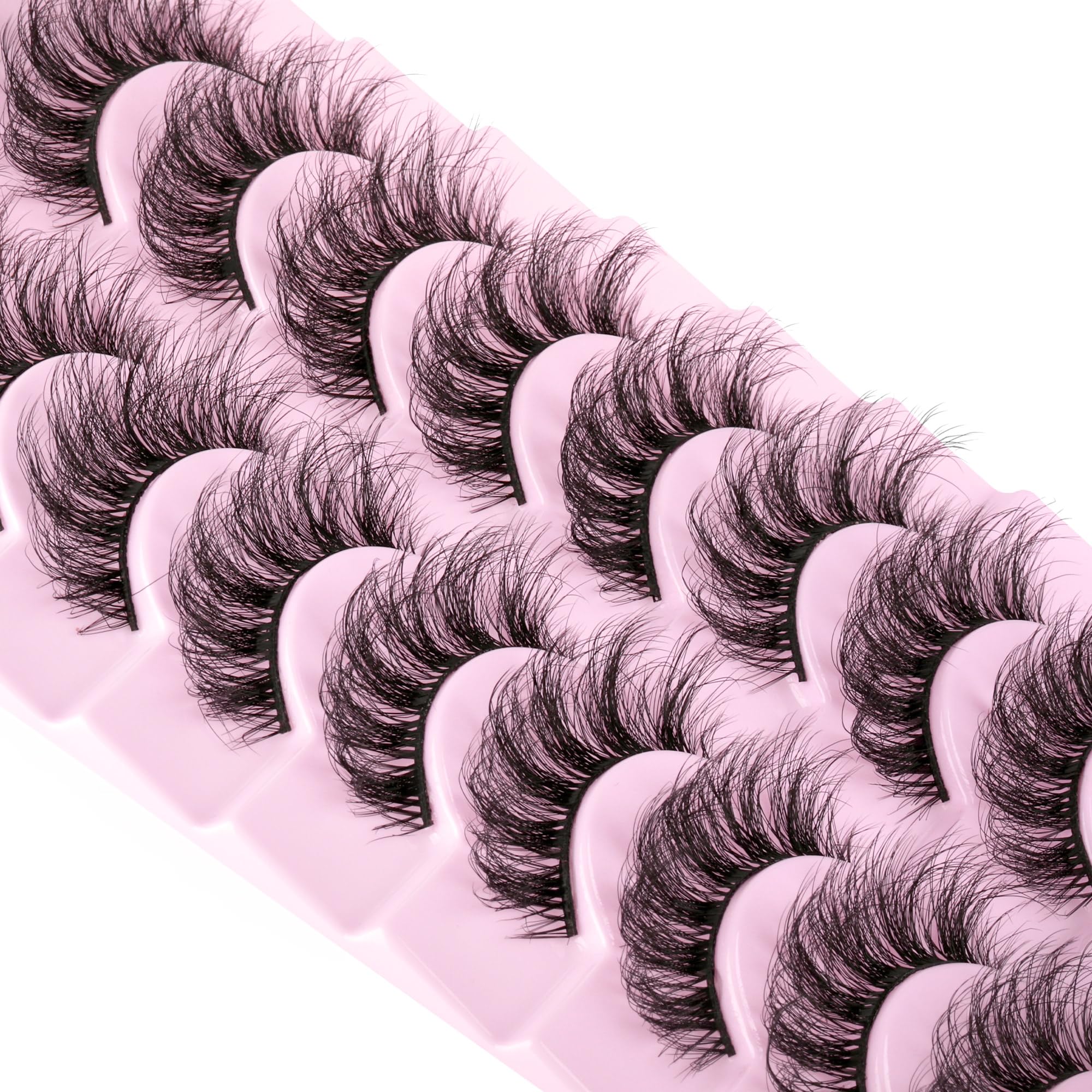 wiwoseo Eyelashes Natural Fluffy Faux Mink Lashes 3D Thick Volume D Curl Wispy Eyelashes that Look Like Extensions Fake Eyelashes 10 Pairs Pack