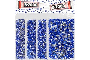 WORTHOFBEST 30200Pcs Blue Rhinestones with b-7000 Adhesive Glue for Crafts Clothing Clothes Fabric, Royal Blue Flatback Gems, Dark Blue Flat Back Crystals Diamonds Bulk ss6 ss10 ss16 ss20 Mixed Sizes, Non Hotfix