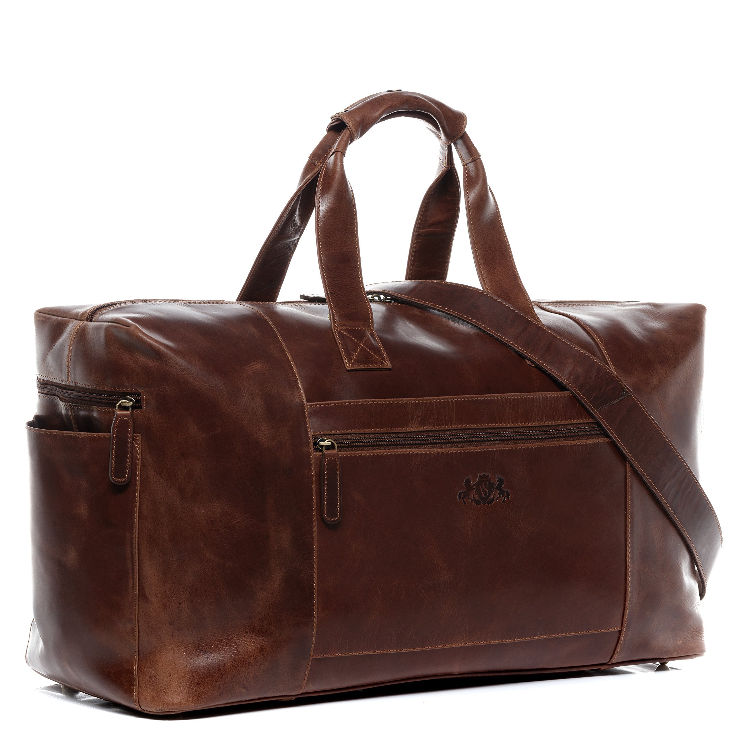 SID & VAIN Travel Bag Holdall Bristol XL Duffel Bag Real Leather Weekender Duffle Leather Bag Women and Men
