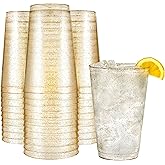 R-kay 14 oz Gold Glitter Plastic Cups For Party - 50 Pack Gold Plastic Cups - Hard Disposable Cups - Premium Heavy Duty Gold Cups - Disposable Cocktail Glasses - Party Cups (50 Pack, 14, ounces)
