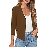 Urban CoCo Women's 3/4 Sleeve Shrugs Open Front Cropped Sweater Cardigan
