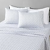 Amazon Basics Lightweight Microfiber 4-Piece Bed Sheet Set, Full, Aqua, Printed