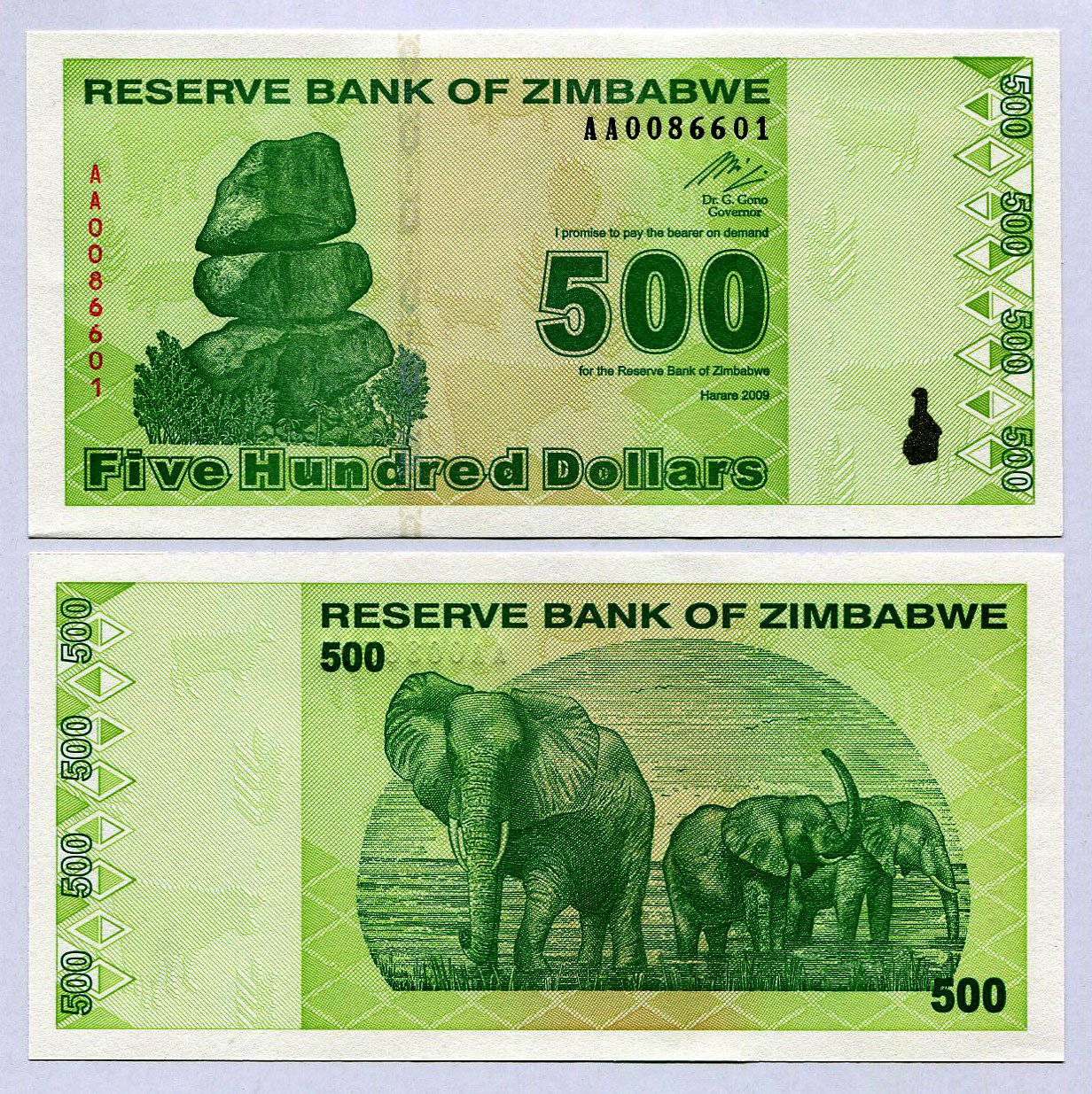 Zimbabwe 500 Dollars 2009 UNC, World inflation, currency banknotes P98