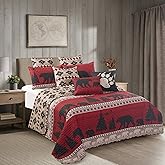 Virah Bella 3 Piece King Cabin Quilt Bedding Set - Creekside Bear - Rustic Country Reversible Patchwork Comforter Set with Decorative Pillow Shams