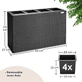 Casaria Flower Box 4 Inner Pots Polyrattan Rectangular Planter Black view 3