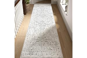 jinchan Hallway Runner Rug 2x10 - Kitchen Washable Rug Floral Runner Non Slip with Rubber Backing Ultra-Thin Vintage Carpet for Bedroom Laundry Room Living Room (2x10ft,Grey)