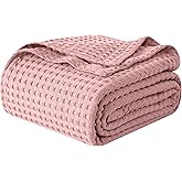 Elegant Comfort Premium 100% Cotton Waffle Blanket - Lightweight Breathable Waffle Weave Bed Blanket - Soft and Warm All Season Blanket for Couch, Sofa and Bed, Queen Size 90x90 Inches, Dusty Rose