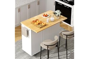 Shintenchi Kitchen Island with Folding Drop Leaf, Rolling Island Table with Storage, Kitchen Cabinet on Wheels with Seating Area for Kitchen, Bar Cart with Cabinet, White