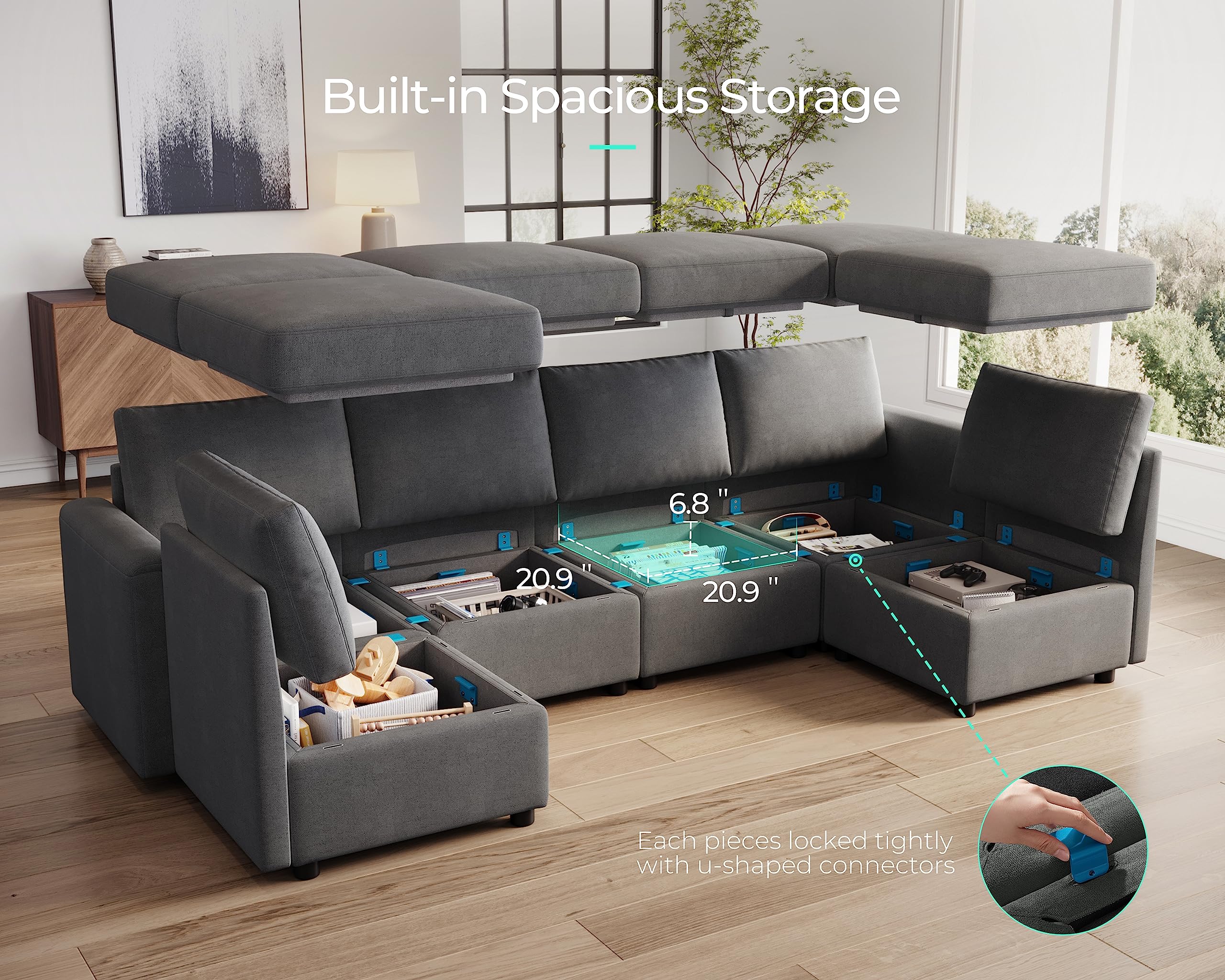 LINSY HOME Modular Sofa, Sectional Couch U Shaped Sofa with Storage