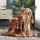 Cozy Bliss Faux Fur Throw Blanket for Couch, Fuzzy Soft Plush Thick Bubble Blanket for Sofa Bedroom Living Room, 50 * 60 Inches Tie Dye Brown