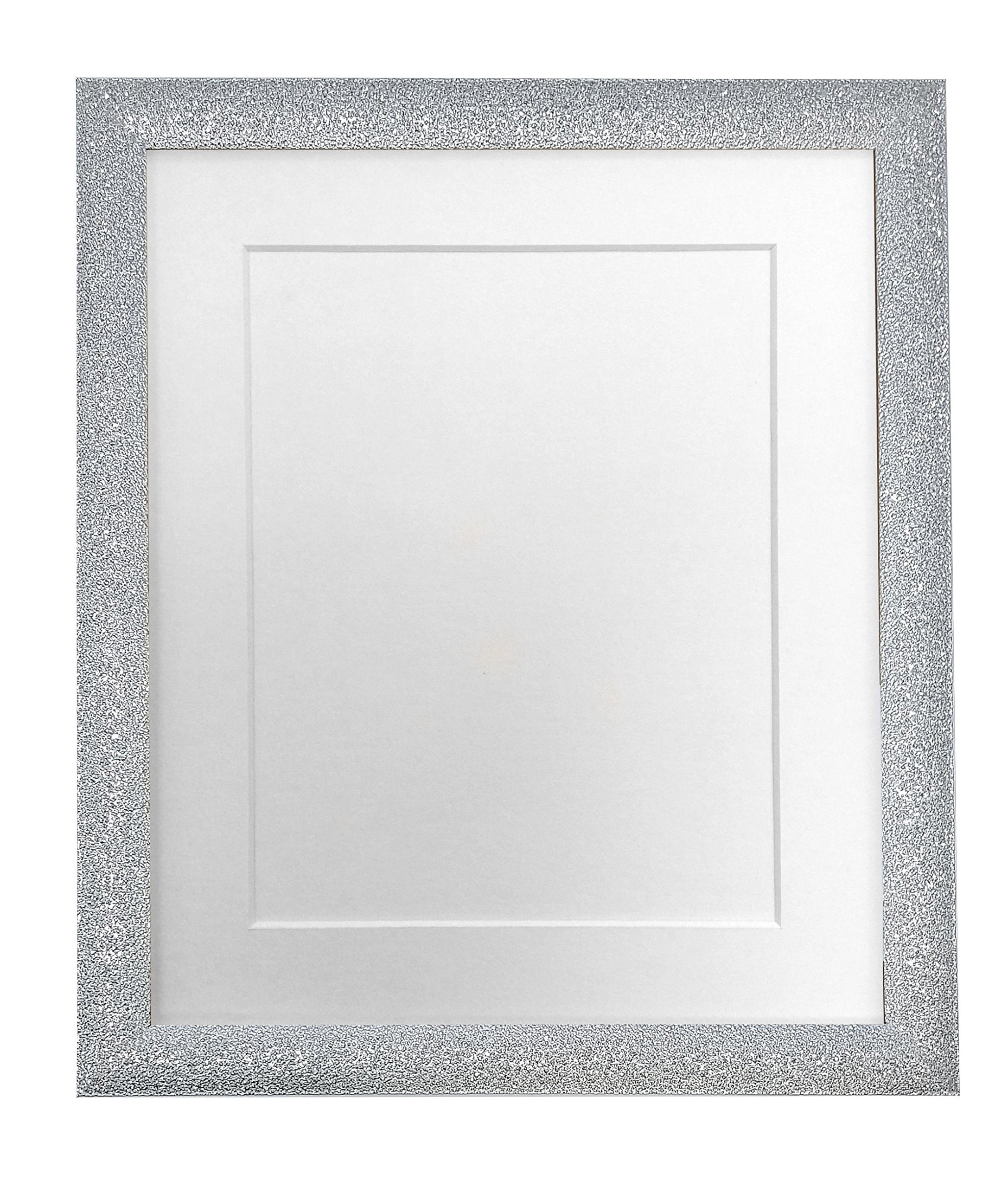 FRAMES BY POST Glitz Silver Picture Photo Frame with White Mount 14 x 11 Image Size 10 x 8 Inch Plastic Glass