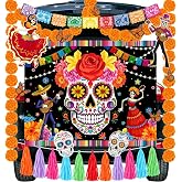 Day of the Dead Trunk or Treat Car Decorations Kit with Dia De Los Muertos Backdrop Marigold Flower for SUV Decor Outdoor
