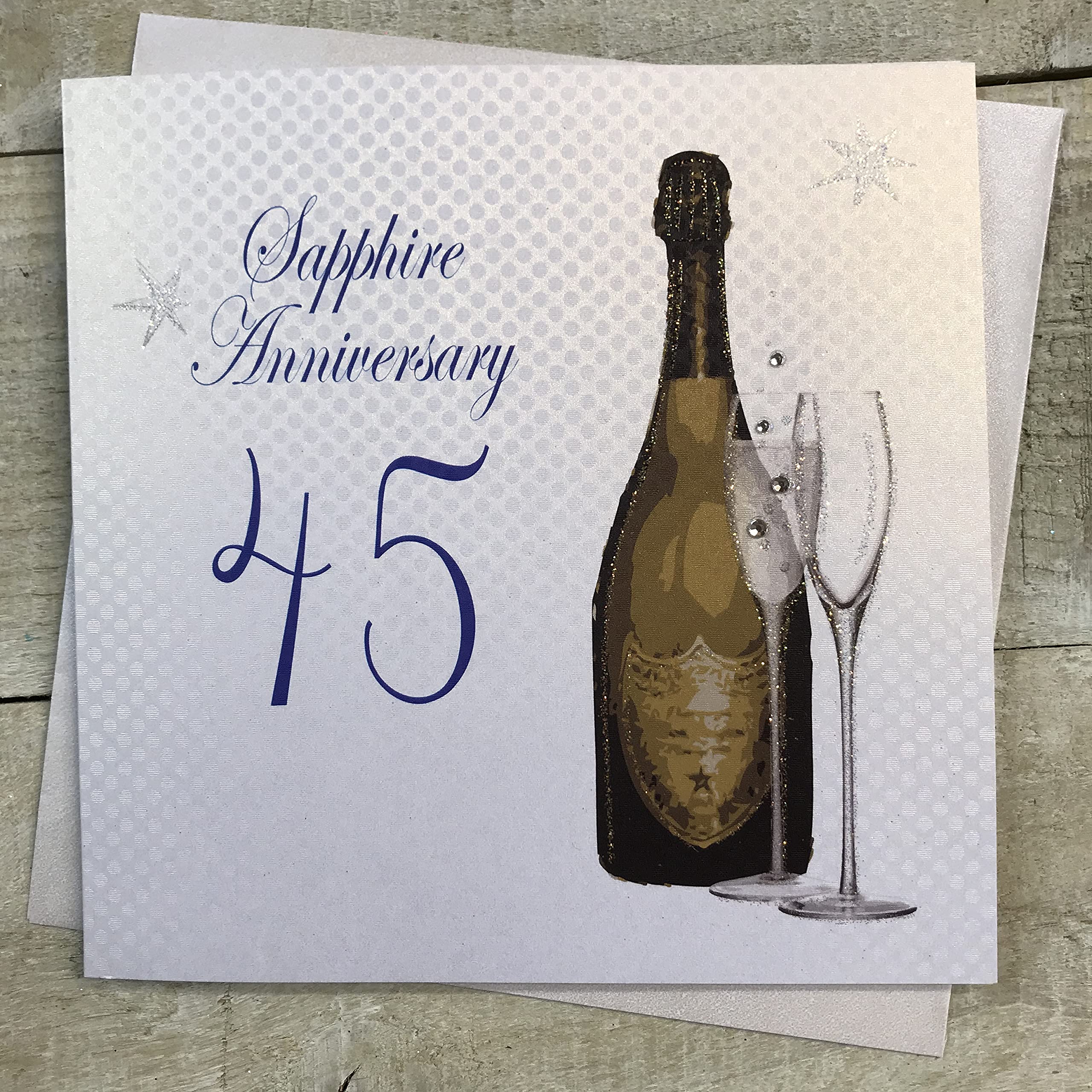 white cotton cards Sapphire, Handmade 45th Wedding Anniversary Card (Green Bottle, Code A45)
