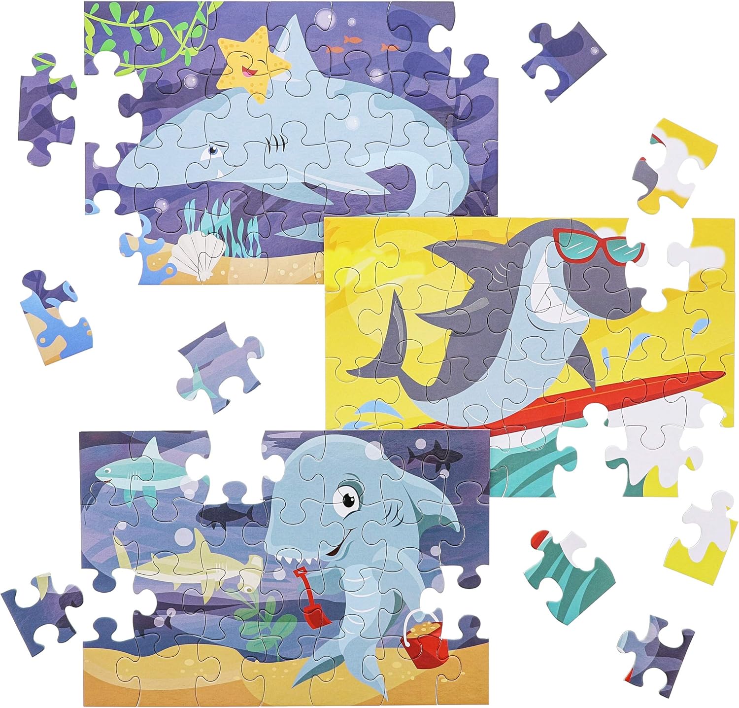Juvale 36-Pack Bulk Kids Shark Jigsaw Puzzles - 28-Pieces Each, 3 Designs, 5.5 x 8 Inches