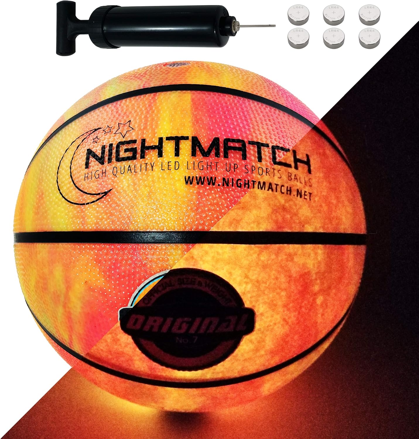 NIGHTMATCH Light Up LED Basketball Official Size 7 Extra Pump and
