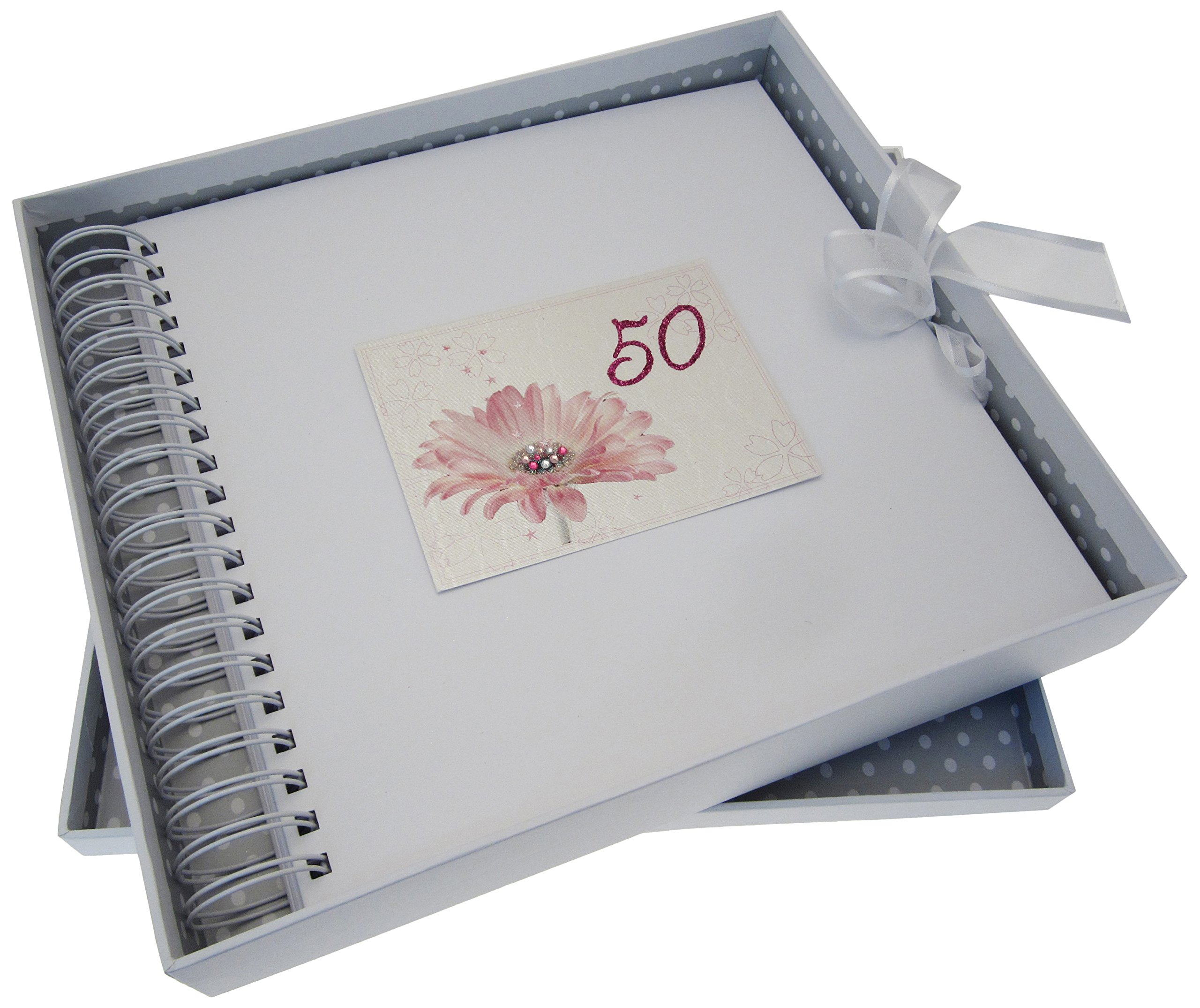 WHITE COTTON CARDS Age 50 Gerbra Flower,Handmade Card & Memory Book