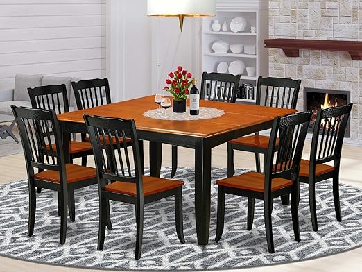 Amazon Com 9pc Square 36 54 Inch Table With 18 In Leaf And 8 Vertical Slatted Chairs Furniture Decor