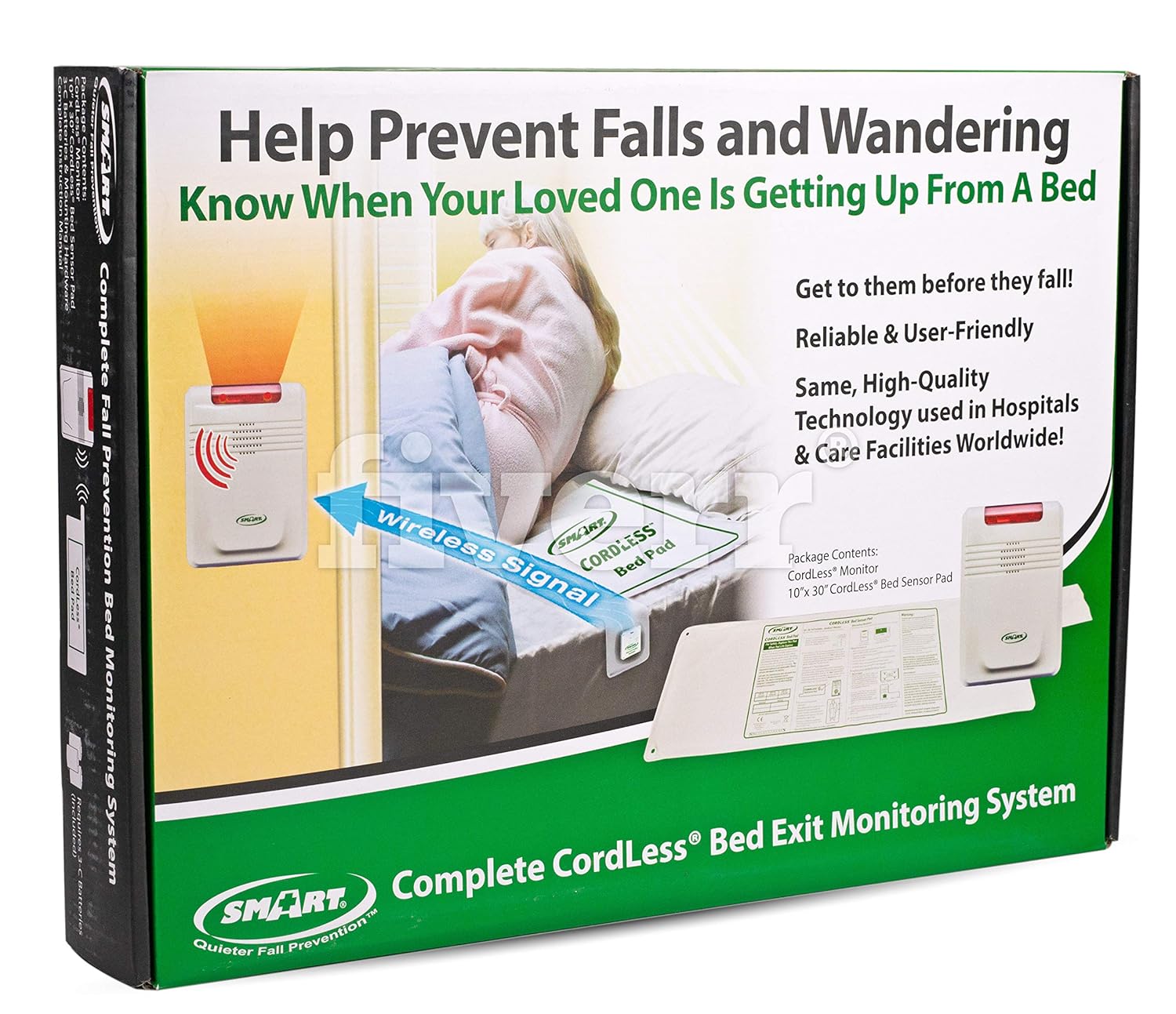 Smart Caregiver Cordless Bed Exit Monitoring System Alarm with Pressure