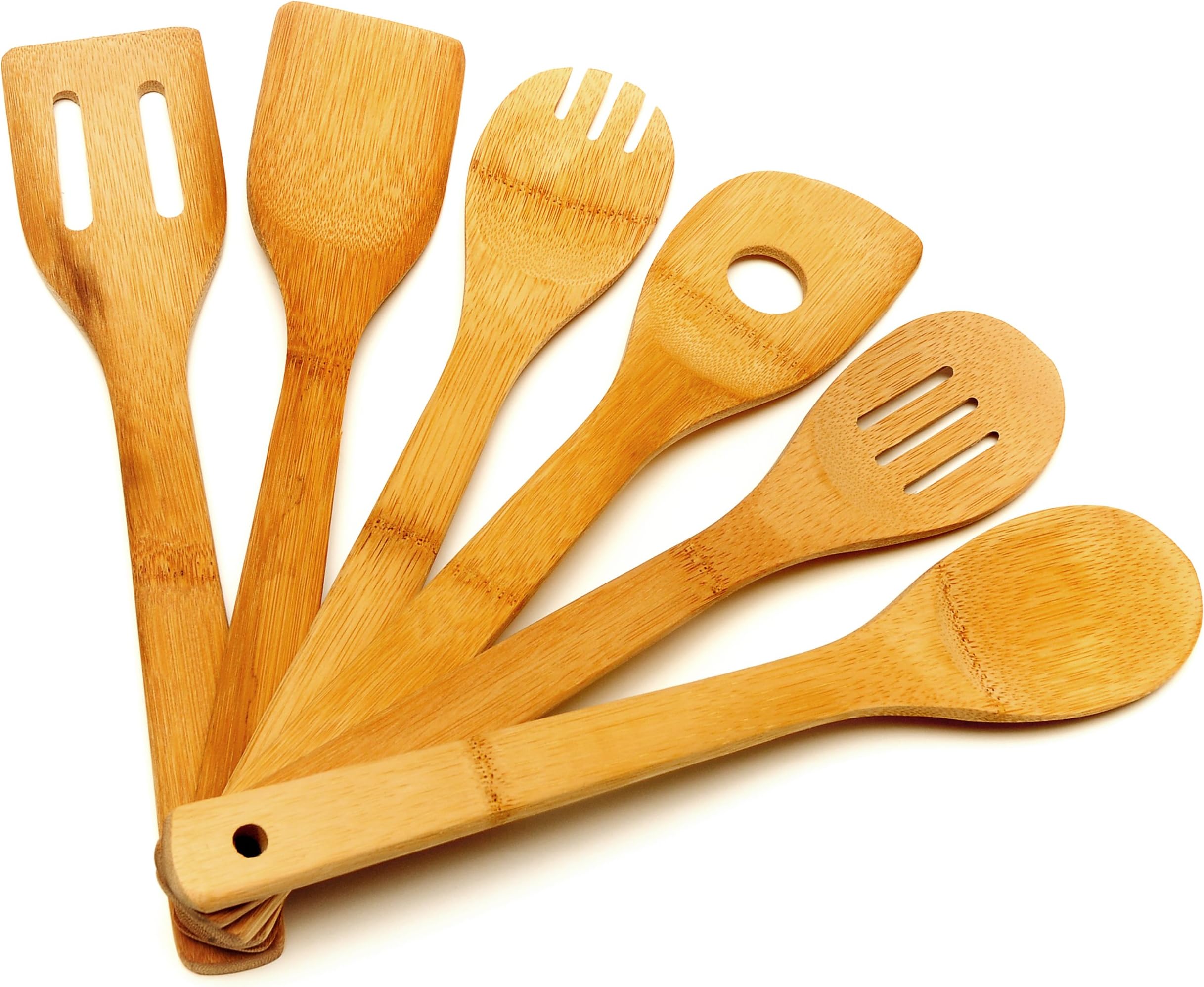 Wooden Spoon Utensil Set - 6 Bamboo Spoons and Spatulas 12 inch Cooking Utensils in Mesh Bag - Perfect for Nonstick Pans and Cookware, Natural and Eco-friendly - Wood Kitchen Tools by Premium Bamboo