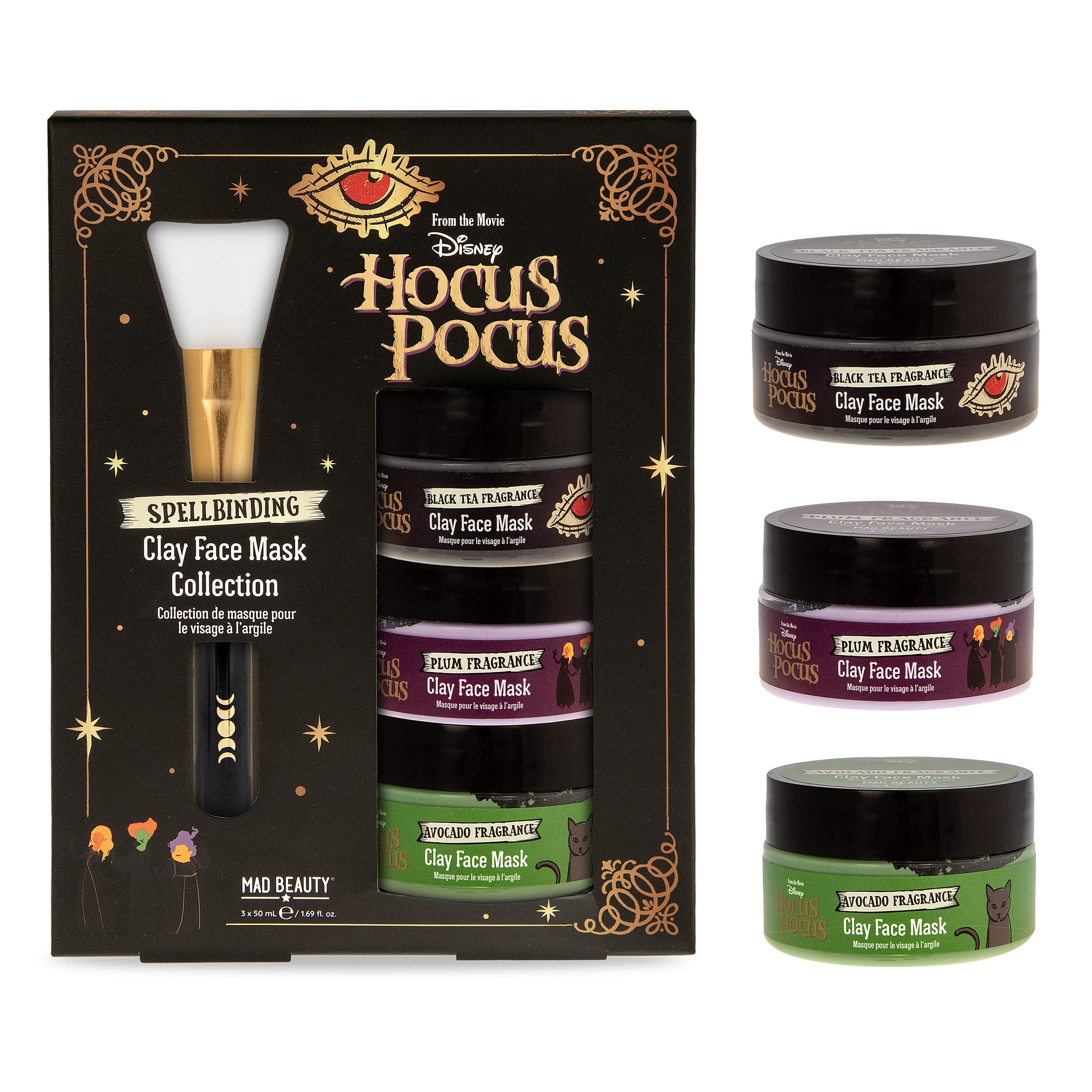 Hocus Pocus, Clay Face Mask Set (Trio) Disney | Mad Beauty | Aloe Vera Infused, Black Tea, Plum, & Avocado| Soothe & Rejuvenate Skin | Funny Skincare Gift