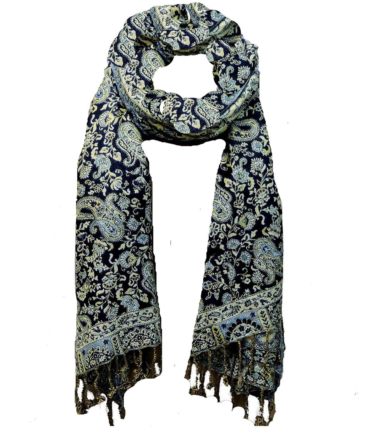 weavers villa - twill pashmina woven paisley jaal navyblue scarf, stoles, shawls