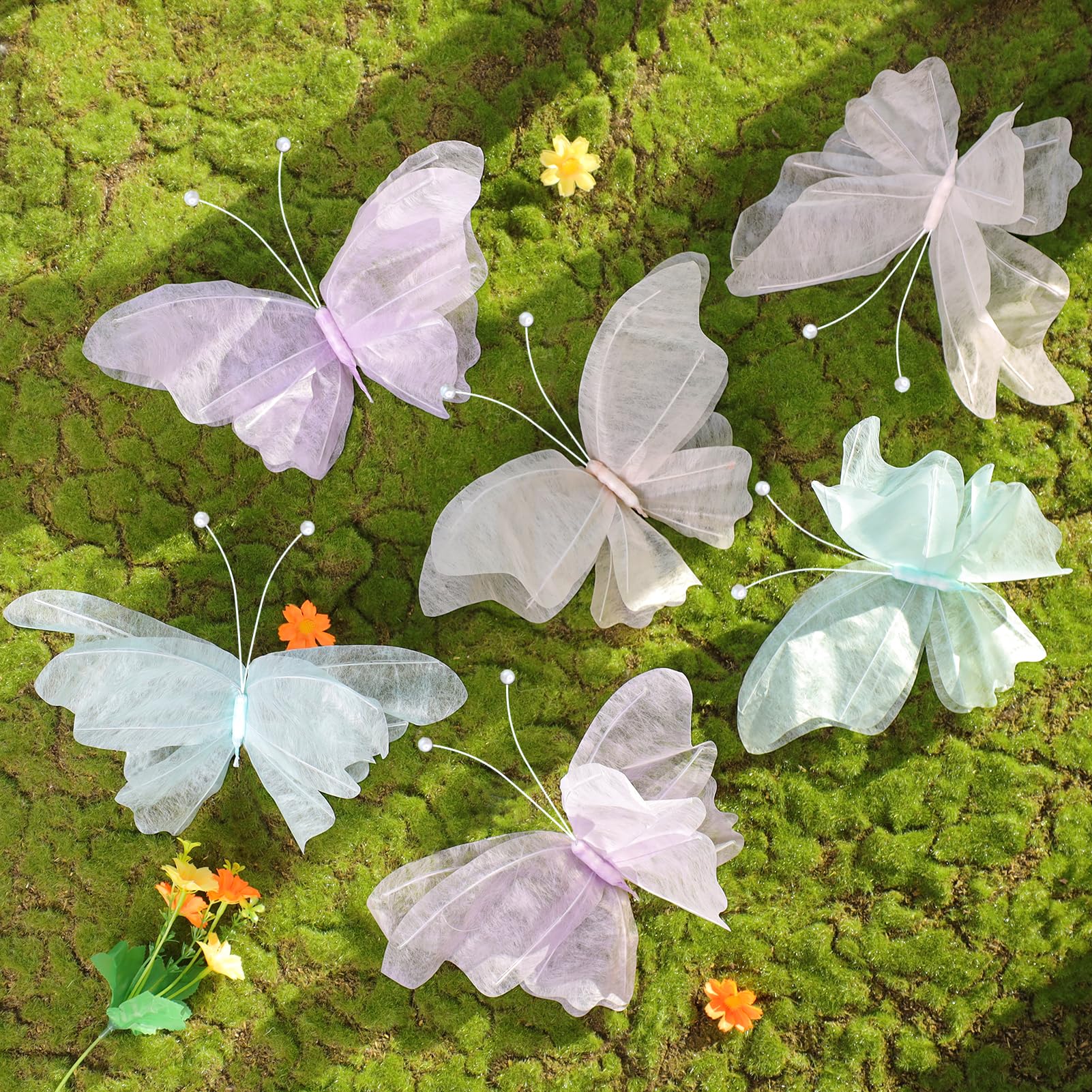 Photo 1 of OBBOLO 3D Hanging Butterfly Decorations, Butterfly Birthday Party Decorations, 6 Pcs Water-Repellent Paper Butterfly Hanging Decorations for Girls, Women, Flower Garden Party Décor