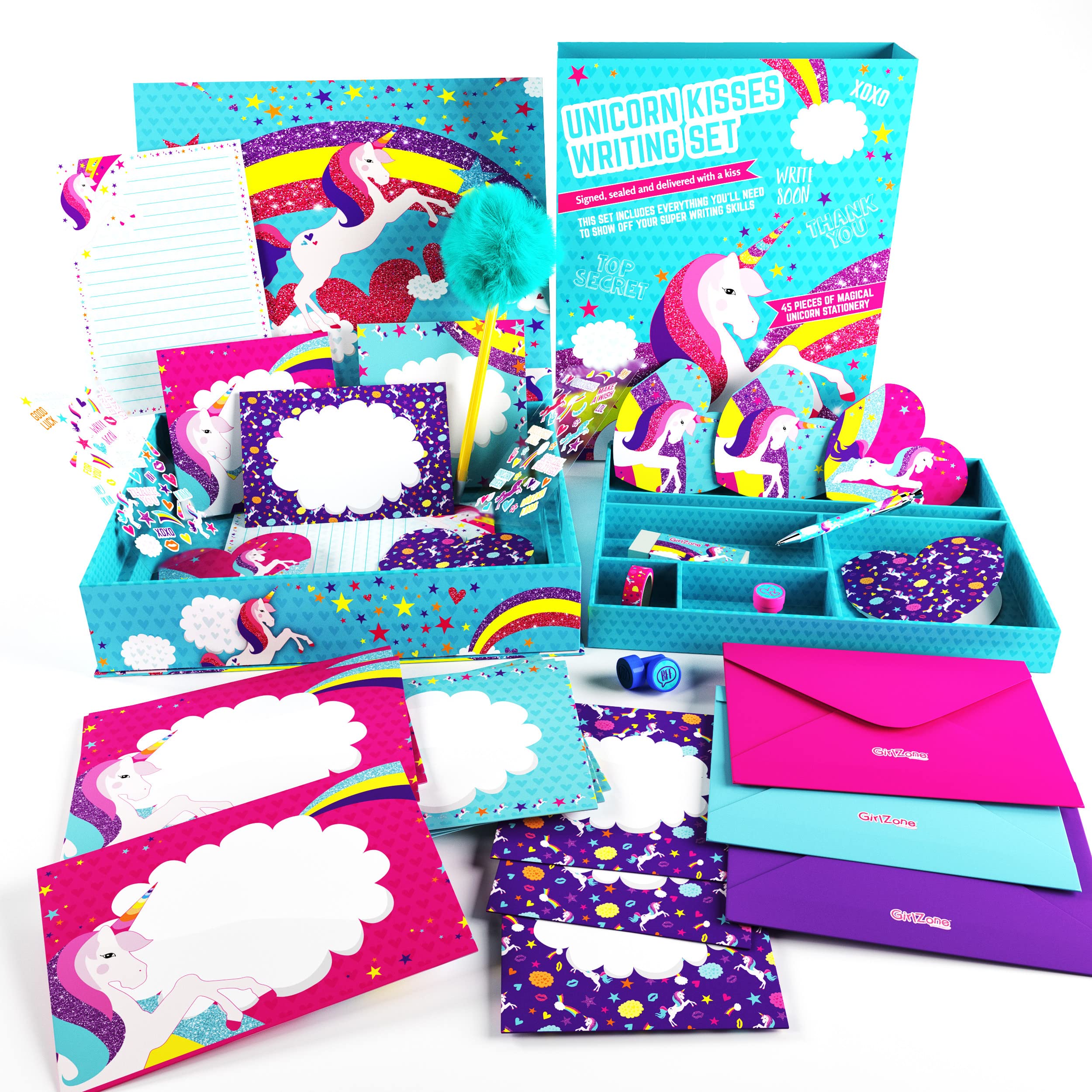 GirlZone: Unicorn Letter Writing Set For Girls, 45 Piece Stationery Set