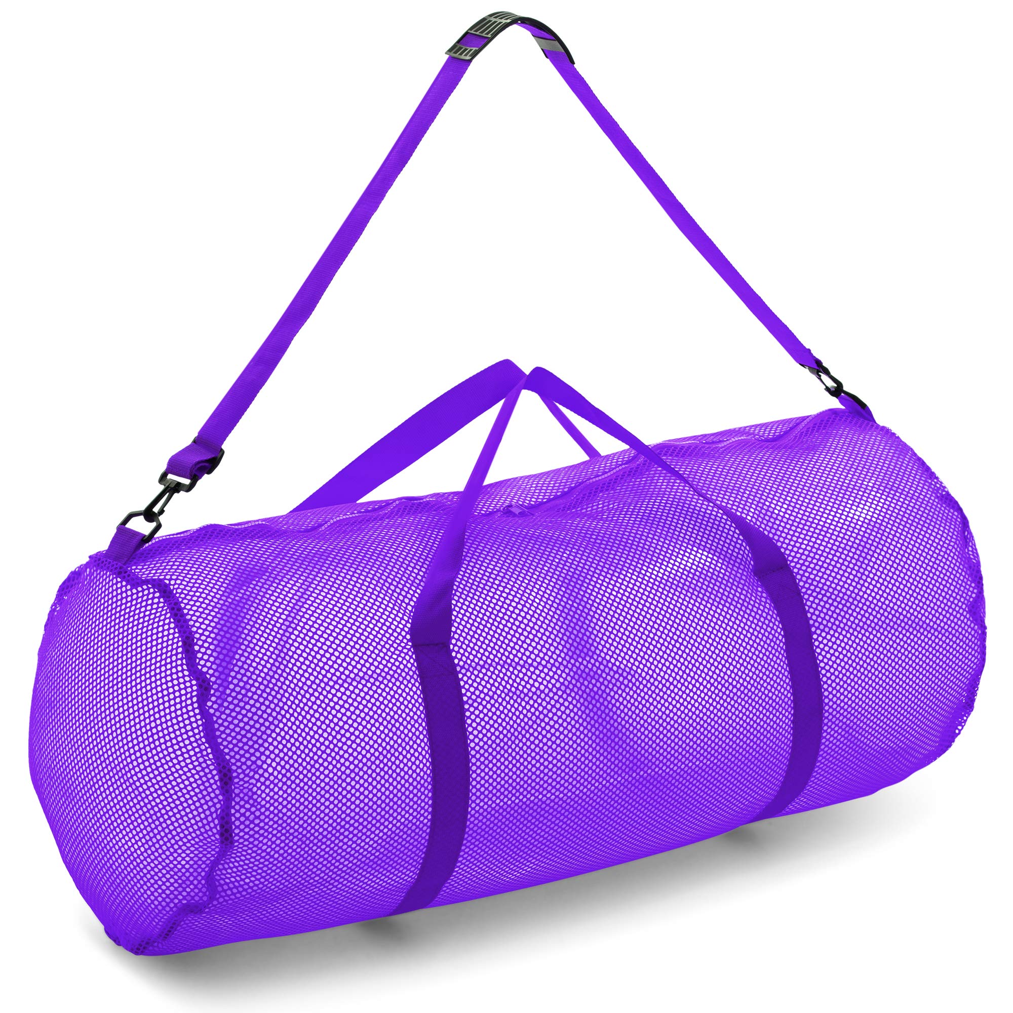 Photo 1 of Champion Sports Mesh Duffle Bag with Zipper and Adjustable Shoulder Strap,15” x 36”,Purple-Multipurpose,Oversized Gym Bag for Equipment,Sports Gear,Laundry-Breathable Mesh Scuba and Travel Bag