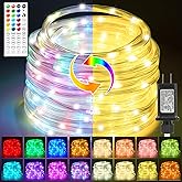 StarryEver 33ft 100LED Rope Light Outdoor String Lights, 24 Colors+Warm White Outdoor LED Lights Plug in, RGB Color Changing Fairy Light with Remote Rope Lighting for Camping Garden Patio D&eacute;cor