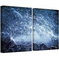 SIGNWIN Canvas Wall Art Blue Stormy Waves Over a Rocky Beach Coastal Ocean Oil Painting Abstract Modern Scenic Relax/Calm for Living Room, Bedroom, Office - 16