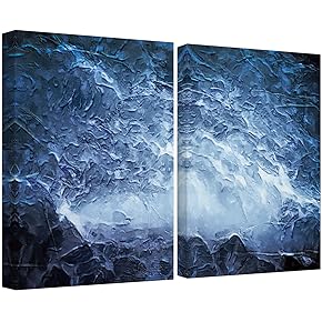 SIGNWIN Canvas Wall Art Blue Stormy Waves Over...
