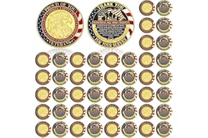 Siifert 48 Pcs Veteran Challenge Coin 4 of July Independence Day Patriotic Coin Gold Put on The Whole Armor of God Thank You Round Commemorative Coins Christian Prayer Military Church(Veteran)
