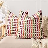 Colorful Throw Pillow Covers 18x18 Set of 2, Boho Geometric Polka Dots Decorative Pillowcases for Couch, Sofa, Bed & Living Room, Neutral Textured Accent Home Decor