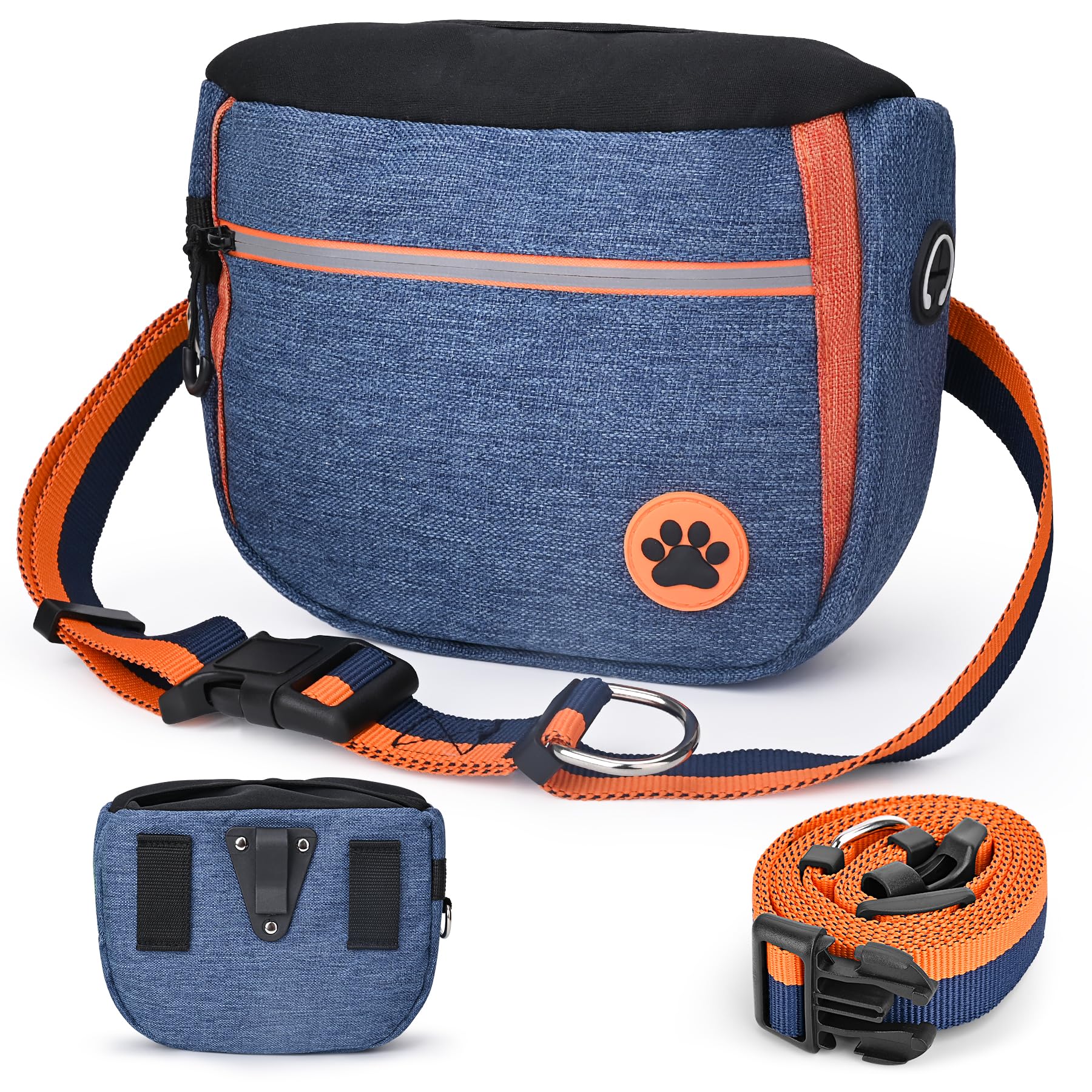 Howala Dog Treat Pouch Bag Dog Walking Bag for Training Waterproof Dog Treat Bag Adjustable and Removable Waist Belt Shoulder Strap 3 Ways to Wear Treat Pouch for Dog Training Travel Outdoor, Blue