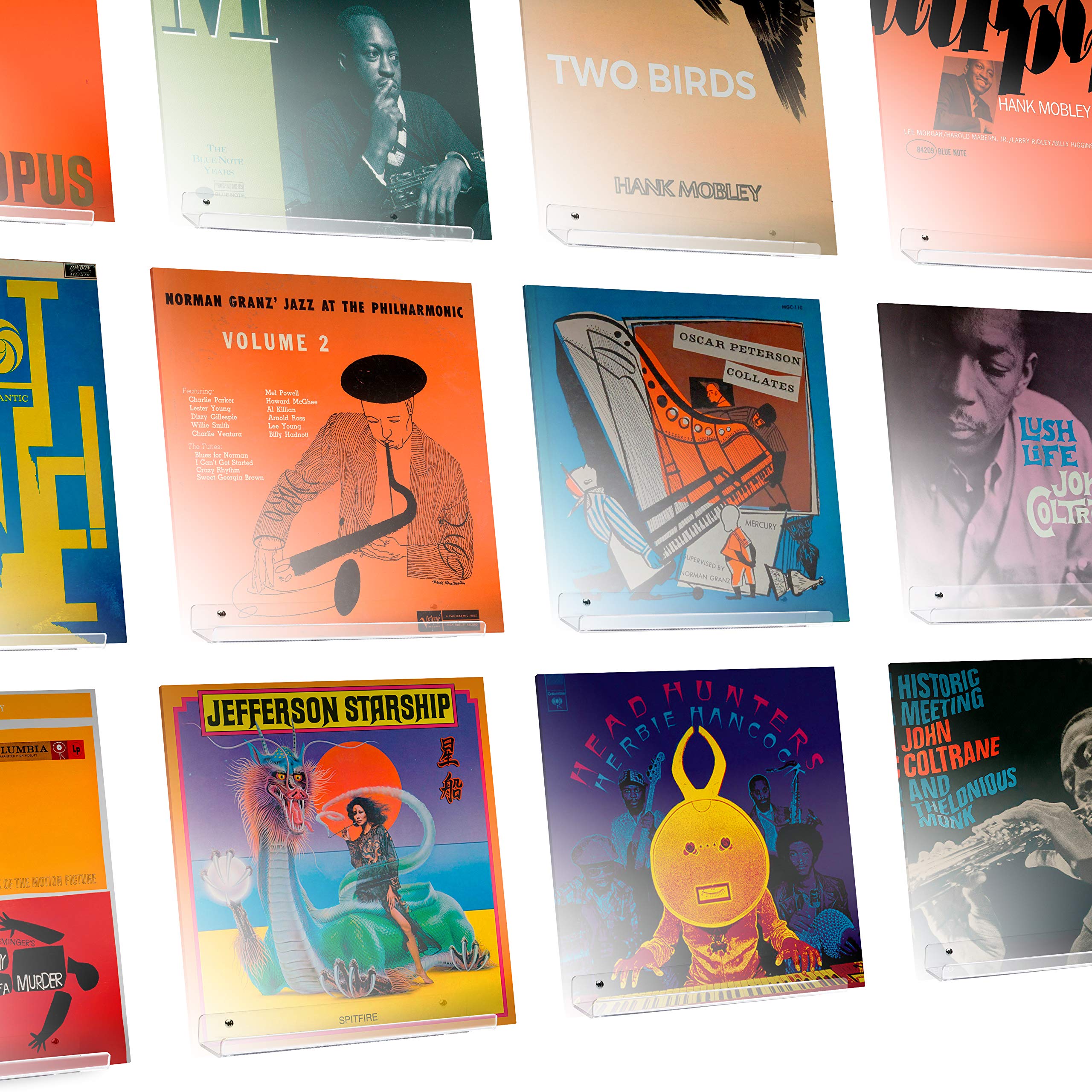 Hudson Hi-Fi LP Vinyl Record Wall Display Shelves - Display Your Daily Listening in Style - Clear Acrylic - 12 Pack