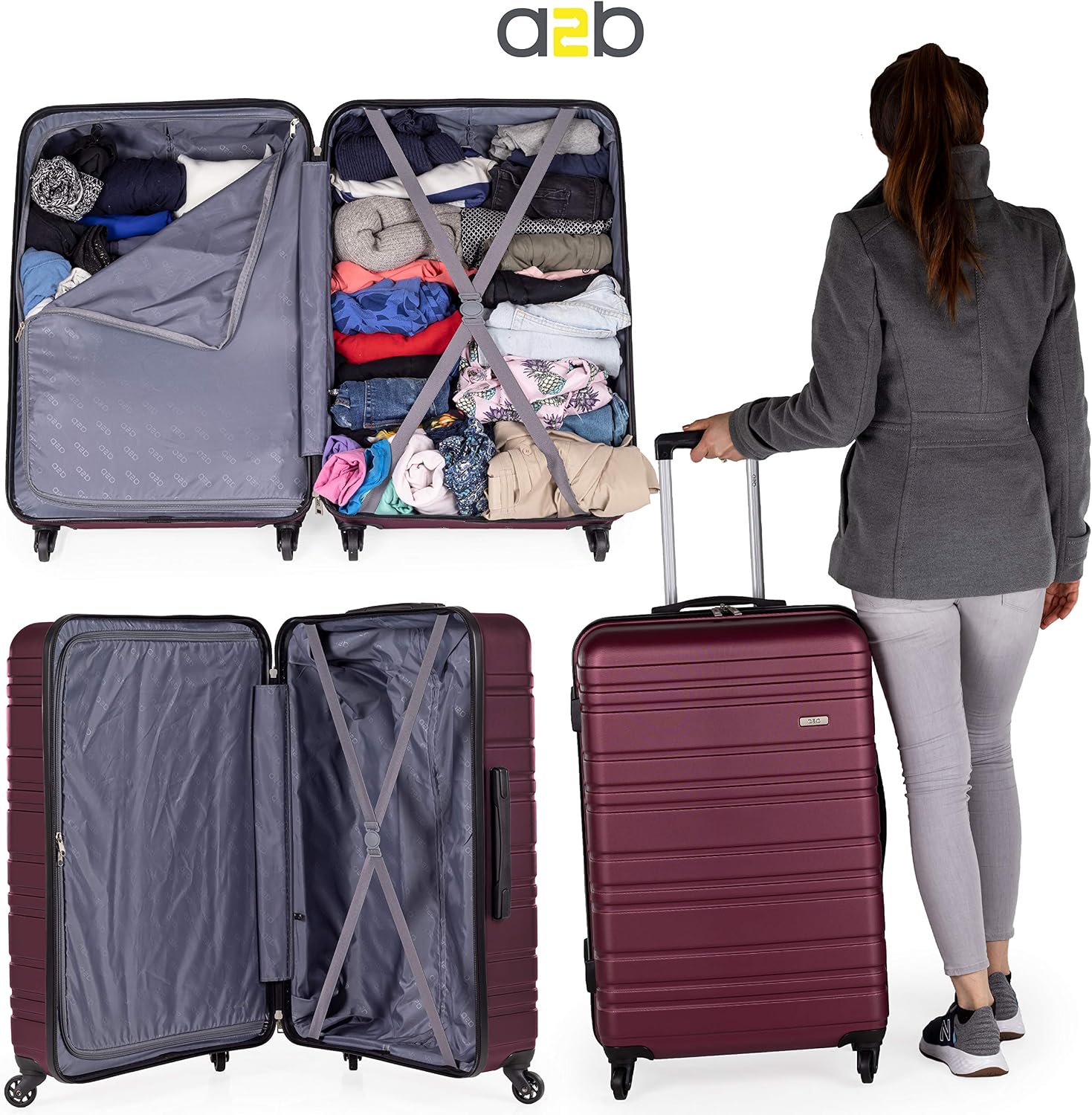 ABS Hard Shell 30 Inch Suitcase - Travel Luggage by A2B with 4 Spinner Wheels | Telescopic Drag Handle | Hard Sided Suitcases Weighing 4.3kg Cap 96L Height 76.5cm (Plum, Large) - Image 5