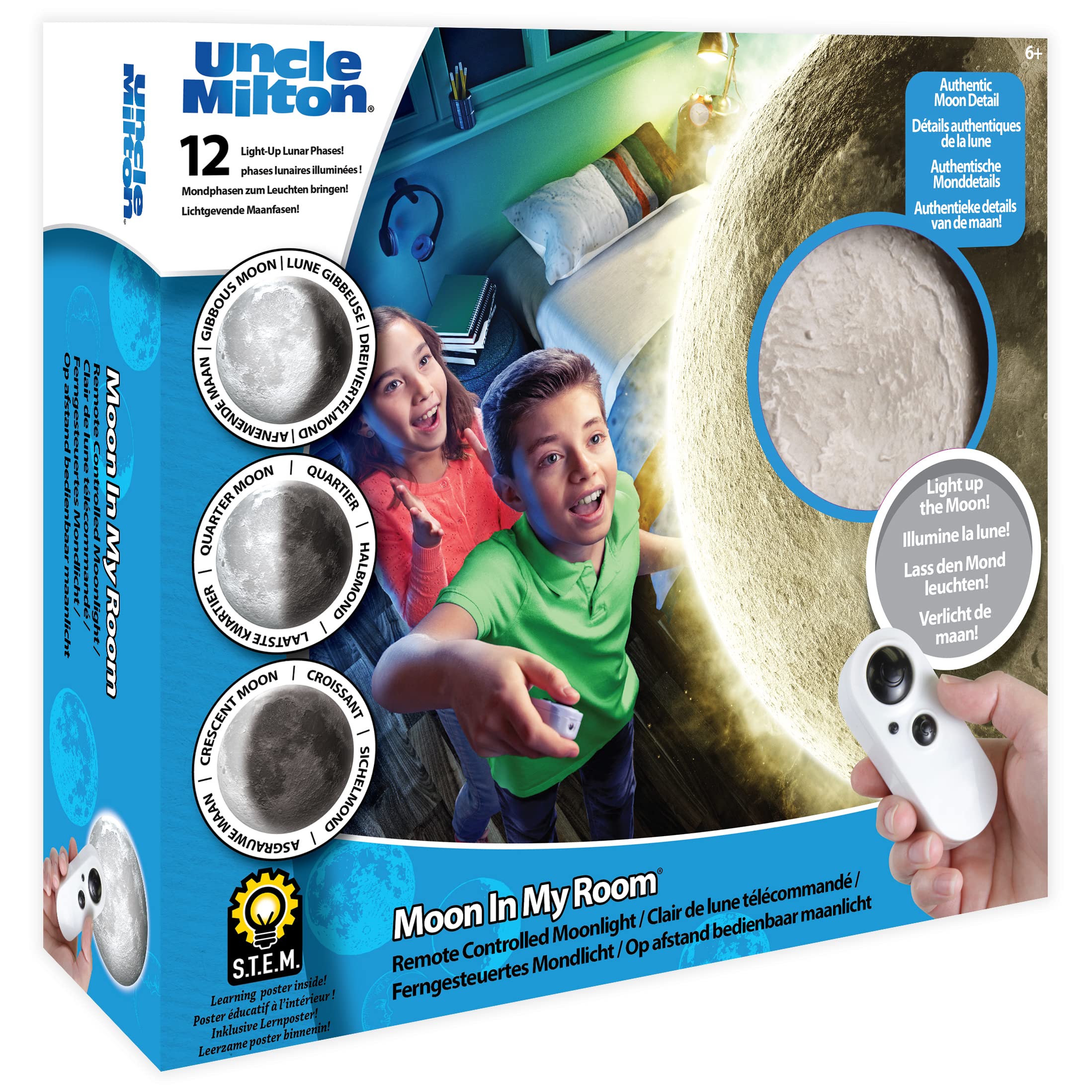 Uncle Milton Moon in My Room - 12 Light-Up Lunar Phases, Remote Control or Automatic, STEM Toy, Great Gift for Boys & Girls Ages 6+