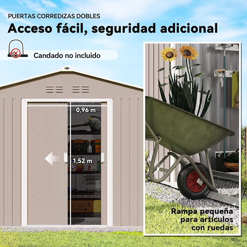 Abrigo de jardim exterior 4,9 m² 277x195x192 cm Cinzento claro