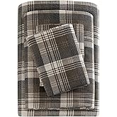 Woolrich Cotton Sheet Set Cottage Charms Print, 100% Cotton Flannel Sheets Warm &amp; Fuzzy Bedding Set Queen Size Sheets, Fitted Pocket Fits Up to 14" Mattress, Queen Brown Plaid, 4 Piece