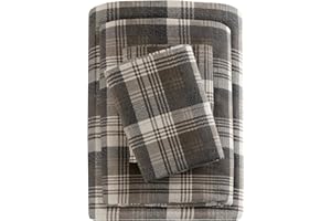 WOOLRICH JOHN RICH & BROS. Woolrich Cotton Sheet Set Cottage Charms Print, 100% Cotton Flannel Sheets Warm & Fuzzy Bedding Set Queen Size Sheets, Fitted Pocket Fits Up to 14" Mattress, Queen Brown Plaid, 4 Piece