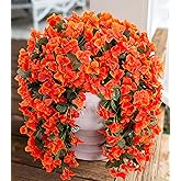 Artificial Bougainvillea Faux Flowers Plants for Outdoors Outside Fall Autumn Decor, 2 PCS Silk Trailing Vines UV Resistant Realistic Orange Fake Flowers for Planter Front Door Porch Patio Balcony