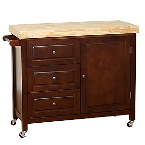 Target Marketing Systems Monterey Wood Top Kitchen Buffet Cabinet With Three Drawers and Cabinet with Shelf With Towel Bar on Caster Wheels, Espresso