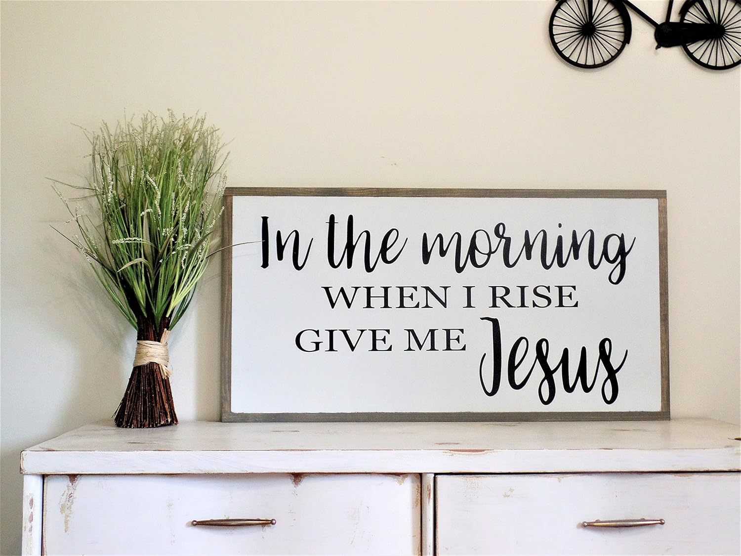 Amazon Com In The Morning When I Rise Give Me Jesus Wood Sign Framed Wooden Wall Art Hymn Lyrics 19 X37 Handmade