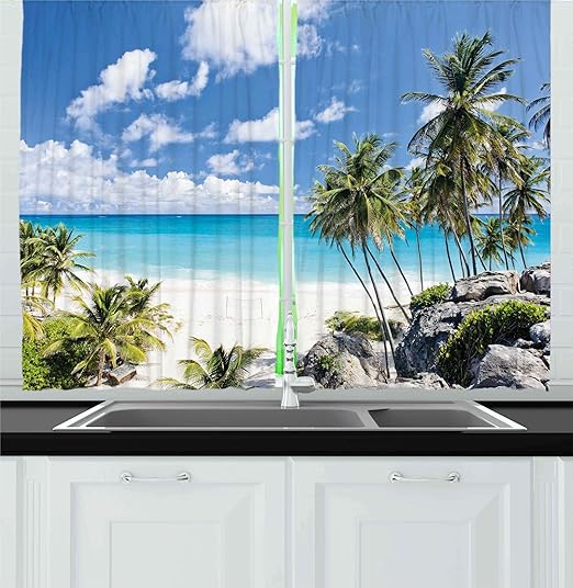 Amazon Com Ambesonne Summer Kitchen Curtains Bottom Bay Barbados