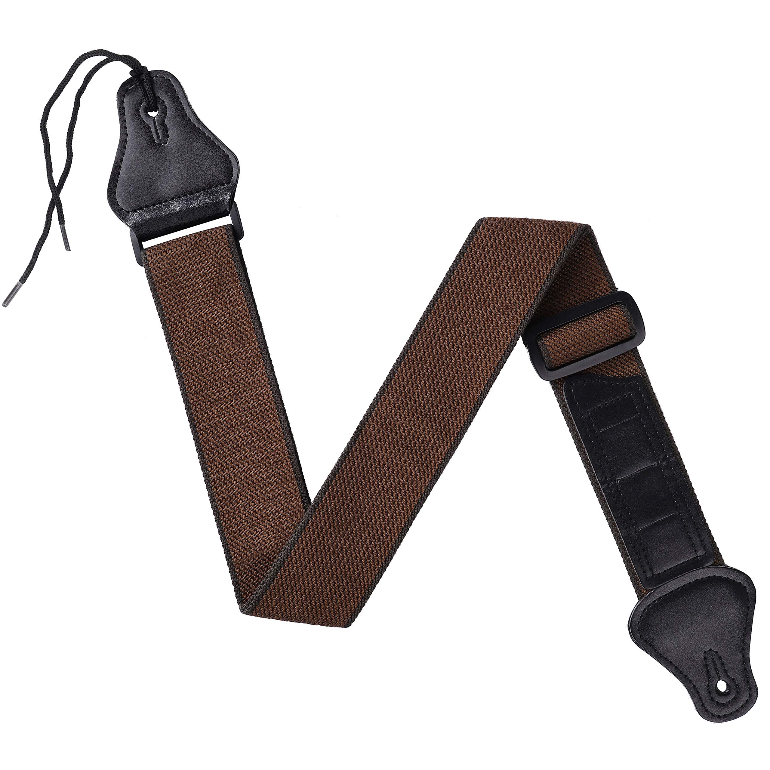 MengH-SHOP Guitar Strap Adjustable Guitar Shoulder Strap Soft Cotton and PU Leather Ends Guitar Straps with 3 Guitar Pick Holders for Bass Electric & Acoustic Guitars (Brown)